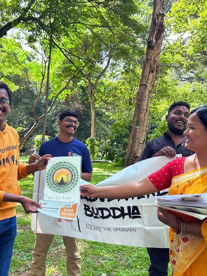 Handing out goodies at one of our meetups. We love showing appreciation for our amazing community members.