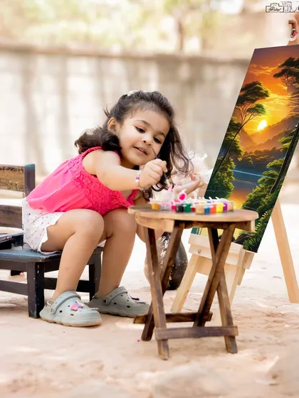 An outdoor version of our little artist theme. This girl is focused on her painting, surrounded by nature, creating a beautiful and candid moment.