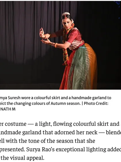 A review mentioning the details of my costume for "Sharad", which was designed to blend with the tone of the autumn season.