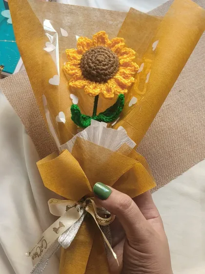 A flower that never fades. Our handmade crochet sunflower bouquet is a beautiful, lasting gift for someone special, crafted stitch by stitch with love.