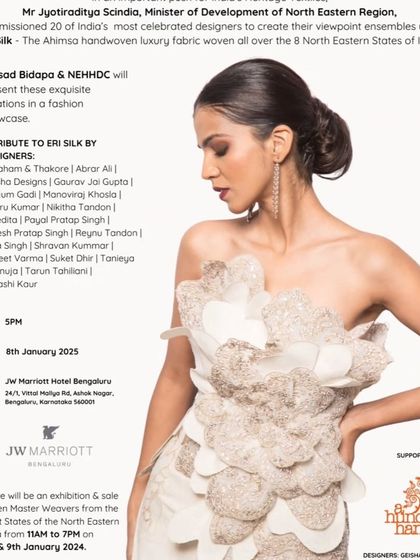 An invitation to a special fashion show by Prasad Bidapa, showcasing exquisite designer creations in Eri Silk from the North East.