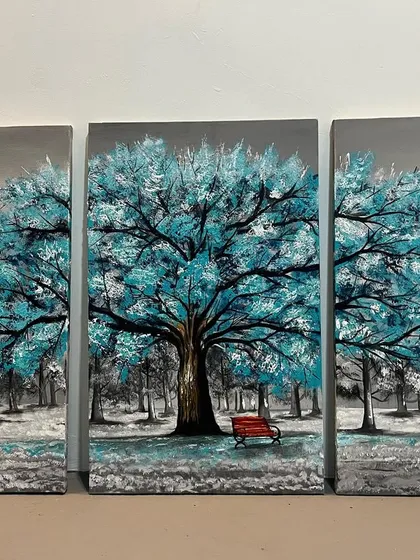 The three canvas panels together before installation.
