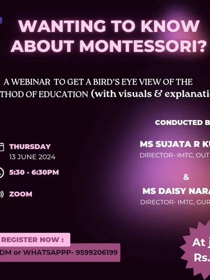 Are you curious about what the Montessori method really is? We are hosting an introductory webinar to give you a bird's eye view of this unique educational approach, complete with visuals and simple explanations. Join us to get your questions answered.