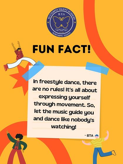 Fun fact: freestyle dance has no rules! We encourage our students to let the music guide them and express themselves freely. It's all about finding your own movement and dancing like nobody's watching.