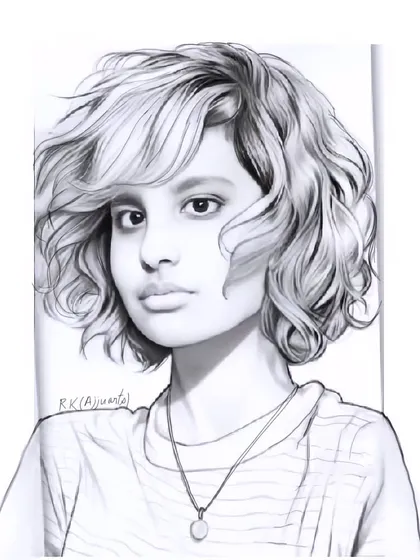 This is a digital portrait sketch of a girl with short, curly hair. I created this on IbisPaint, focusing on the line work and shading to capture her thoughtful expression.