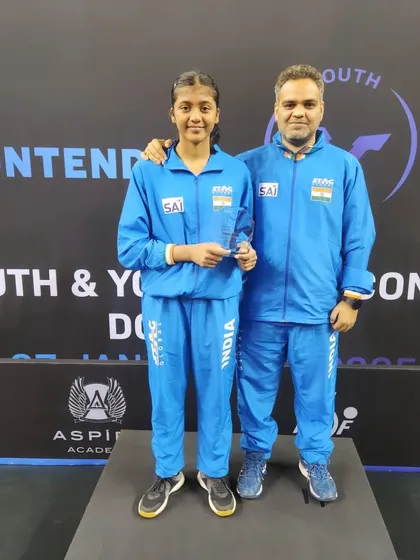 Another milestone on the world stage. I am with our player Janvi Garg after she won the Silver Medal at the World Table Tennis (WTT) event in Doha, Qatar.