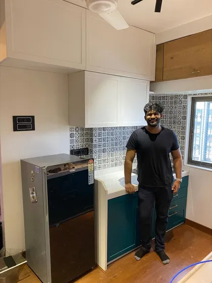 A proud moment with client Abhi in his newly completed kitchen. The project highlights my ability to deliver high-quality, bespoke kitchens that reflect the client's personality.