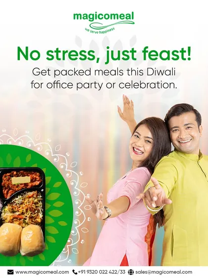 Enjoy your office Diwali party without any stress with my convenient packed meals. This festive thali, complete with Pav Bhaji and Gulab Jamun, brings the celebration right to your desk.