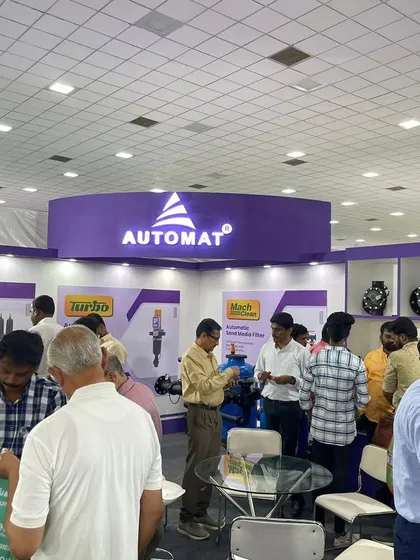 Visitors crowding our booth at CODISSIA to learn about our automatic filters and other smart products. We ensure our displays are informative and our team is ready to answer all questions.