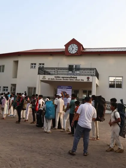 Players lining up outside our new Panvel academy building, ready for the selection trials to begin.