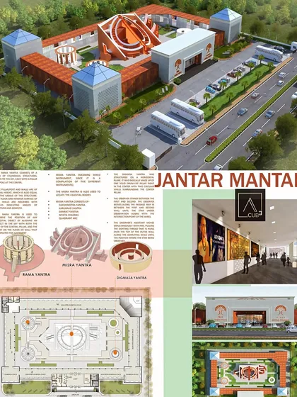 The conceptual plan for our "Jantar Mantar" project, which aims to promote astro-tourism in Bihar. The design revolves around the principles of Vastu Purusha and the directional mathematics of Aryabhatta, creating a modern space for studying celestial bodies.