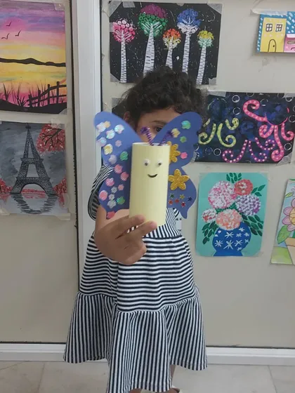 A cute butterfly craft made from a toilet paper roll. We believe in turning everyday waste materials into art.