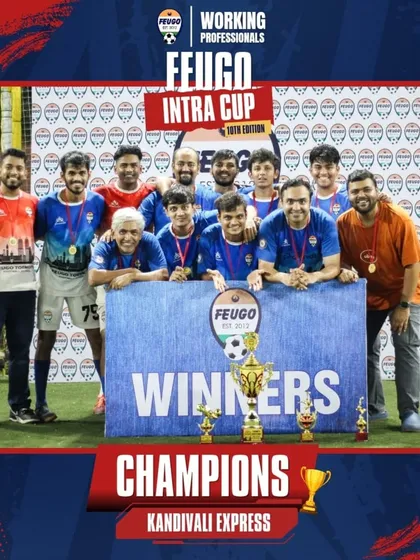Champions! The Kandivali Express team poses with the winner's trophy after a hard-fought victory in the 10th Edition of the Feugo Intra Cup for working professionals.