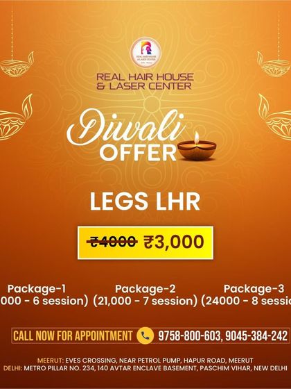 Our Diwali offer for legs laser hair removal is here. Get a single session for ₹3,000 and choose from our discounted packages for 6, 7, or 8 sessions to get smooth, hair-free legs.