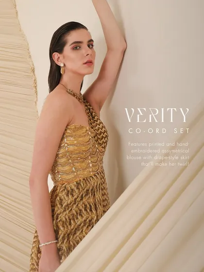 The Verity co-ord set is for the modern woman with tradition in her heart, captured here in a stylish portrait.