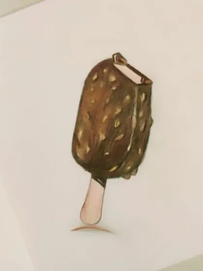 Enjoy the summers. This realistic painting of a chocolate ice cream bar looks good enough to eat. It was a fun challenge to capture the texture and shine using acrylics.