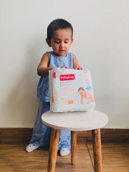 Another shot of my daughter with her Babyhug Pro diapers. Finding a reliable diaper brand makes a huge difference in a baby's comfort and a mom's peace of mind.