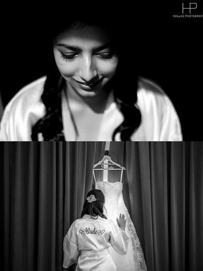 A black and white series of the bride getting ready, capturing the quiet moments of anticipation.