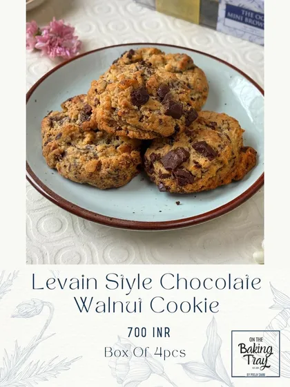 My Levain-style Chocolate Walnut Cookies are thick, chunky, and absolutely loaded with chocolate and walnuts. They come in a box of four, perfect for a gourmet cookie indulgence.