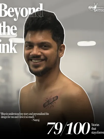 "Bhavin understood my story and personalized the design for me and I love it so much." Neeraj, happy with his first, very personal tattoo.