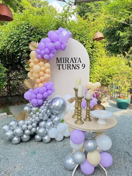 A full view of the 9th birthday setup, including the cake table.