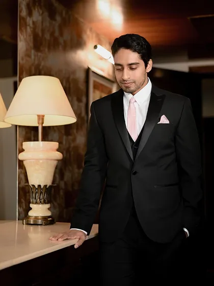 A portrait of the groom, Wazir, on his wedding day at Noor Mahal Palace. It's not just about the bride. I make sure to capture the groom looking his absolute best, focusing on sharp, stylish portraits that reflect his personality.
