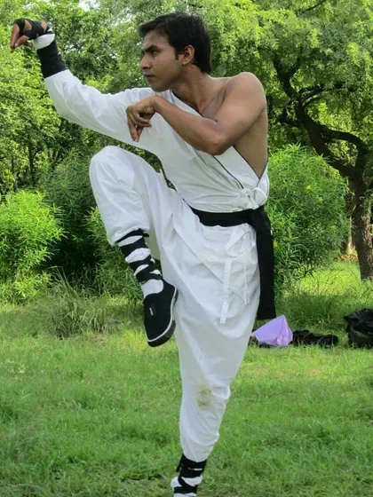 The crane stance, viewed from another angle, highlights the importance of posture and alignment. Each movement in my practice has a purpose, designed to build functional strength and control.