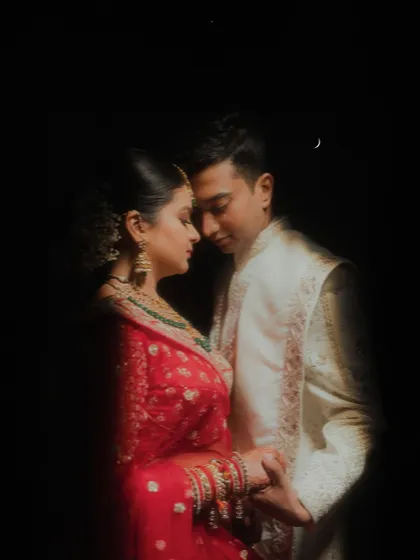 An intimate portrait under the night sky, where the world fades away leaving only the couple's connection. We use light and shadow to paint emotions, creating a timeless frame that feels like a secret whispered between two hearts.