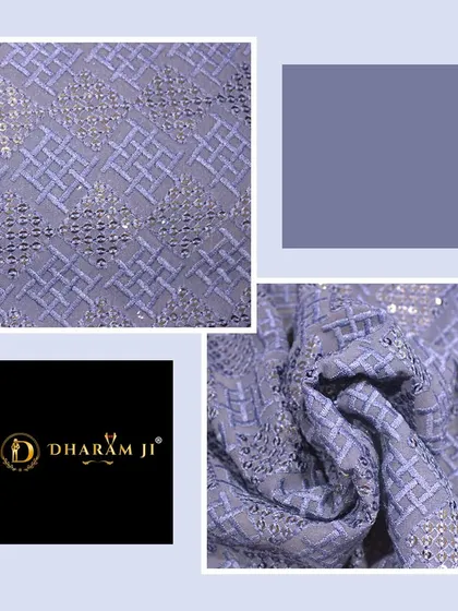 A lovely lavender fabric with a geometric embroidered pattern and sequins. This material is perfect for creating a soft yet statement-making ethnic outfit.
