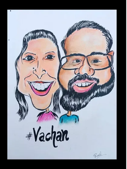 The hashtag says it all! This custom caricature was created for a couple, capturing their personalities in a simple yet expressive portrait. A perfect keepsake for any occasion.