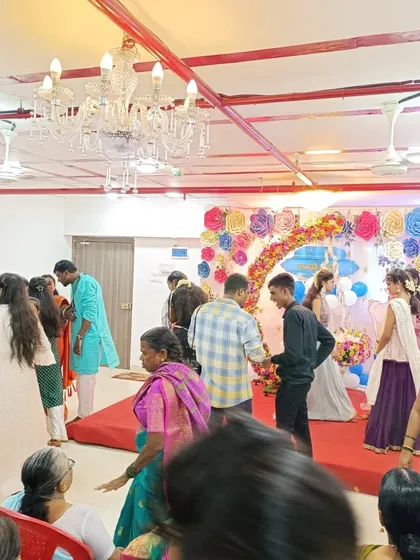 Guests mingling during a 'dohale jevan' ceremony in our Kalyan East hall. The space is versatile enough to host various traditional events.