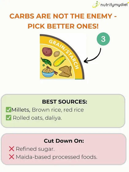 Carbs are not the enemy; you just need to pick the right ones. I explain why you should choose complex carbs like millets, brown rice, and oats over refined sugar and maida-based foods.