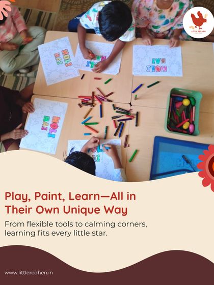 Play, paint, learn, all in their own unique way. Children are seen here coloring, an activity that allows for self-expression and creativity in a calm, focused setting.