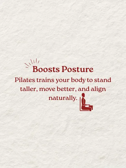 One of the top benefits of Pilates is that it boosts your posture. My method trains your body to stand taller and align naturally.