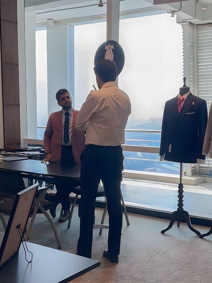A moment of interaction at the Khaitan trunk show. We believe in building relationships and understanding our clients on a personal level, which allows us to translate their personality and lifestyle into their clothing.