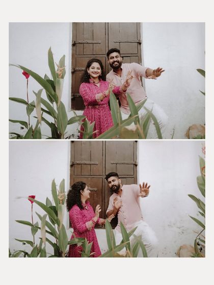 A diptych of the couple sharing a fun, playful dance, their personalities shining through.