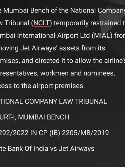 In a significant corporate insolvency matter, we highlight this order from the National Company Law Tribunal. The ruling protected our client's assets by restraining their removal and ensuring continued access to the premises. This demonstrates our capability in navigating complex NCLT proceedings for corporate clients, including major entities like airlines and financial institutions.