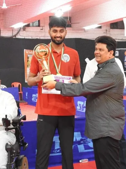 A collage celebrating the striking performances of our players at the First Maharashtra State Tournament, featuring men's winner Ravindra Kotiyan and women's finalists Vidhi Shah and Ananya Chande.