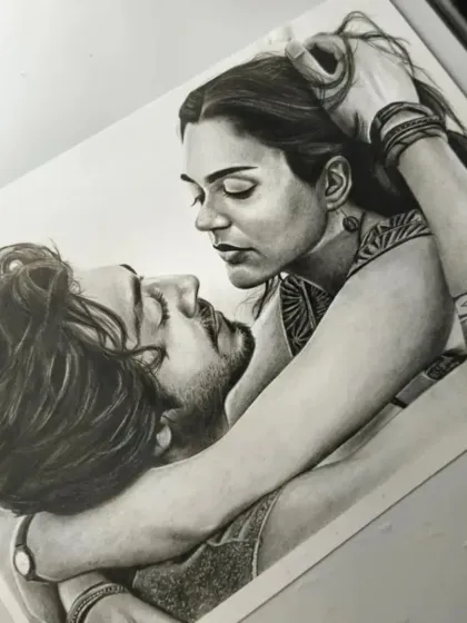 Another angle of the 'Saiyaara' inspired artwork, showing the texture and shading that brings the portrait to life.