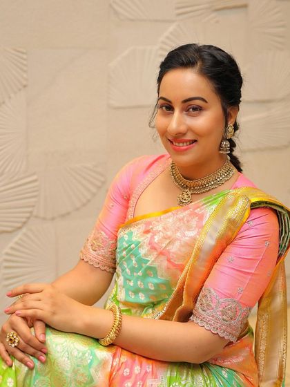 A happy and relaxed portrait of Dr. Shruthi, her effortless style capturing the beauty of ethnic fashion.