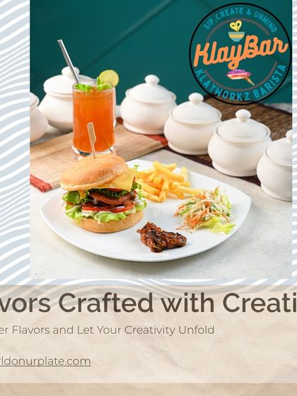 Our flavors are crafted with creativity. This meal features a hearty burger, crispy fries, and our refreshing Peach Assam Iced Tea, a perfect combination for a delicious lunch.