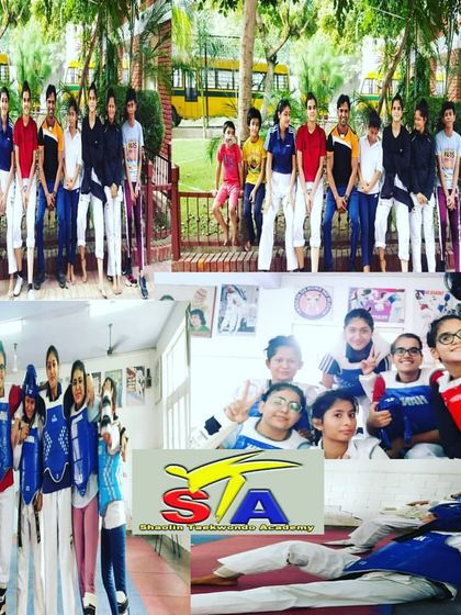 A collage showing different aspects of our training sessions, from outdoor group photos to indoor sparring with full protective gear.