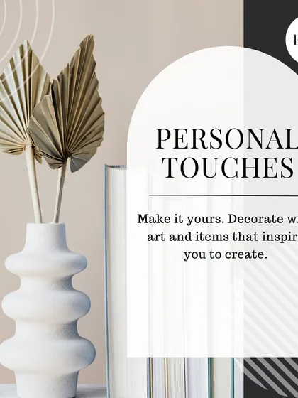 This graphic highlights the importance of adding personal touches to your workspace. Decorate with art and items that inspire you to create a more enjoyable and productive environment.