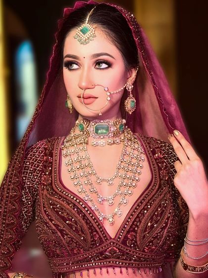 Another angle of this heritage bridal look. The makeup is designed to photograph beautifully from every angle, capturing the essence of her royal theme.