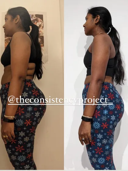 This side view highlights the changes in Aatreyi's body composition. She put in the work, never complained, and always focused on making improvements based on feedback.