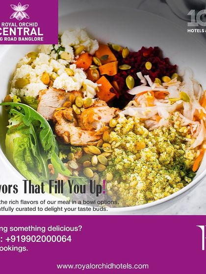 Flavors that fill you up. This is our signature meal-in-a-bowl, thoughtfully curated with grilled chicken, quinoa, fresh greens, roasted vegetables, and pumpkin seeds for a healthy and delightful dish.