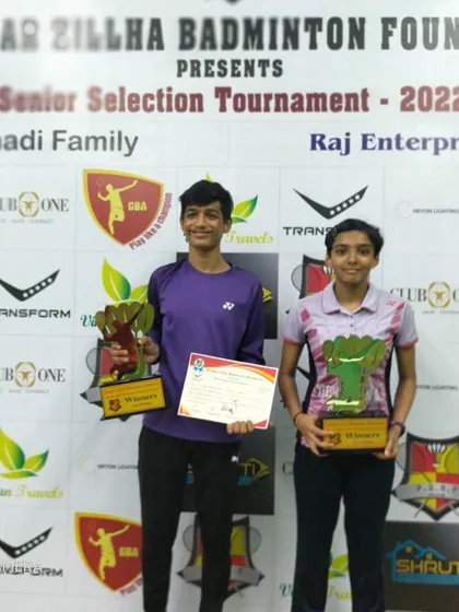 Sarang and Pranjal, winners of the Mixed Doubles category at the Palghar Zillha Senior Selection tournament. Their victory showcases the versatility of our athletes.