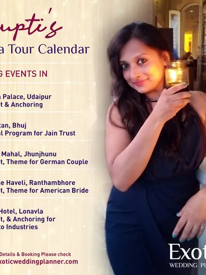 A look at my packed India tour calendar. I travel extensively to destinations like Udaipur, Ranthambhore, and Lonavla to choreograph themed sangeets for couples from all over the world.