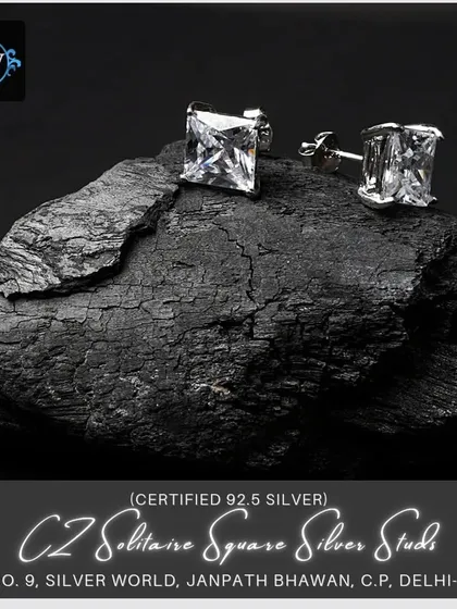 For those who prefer a different shape, we offer these princess-cut square CZ solitaire studs. They offer a modern, sharp alternative to the classic round stud.