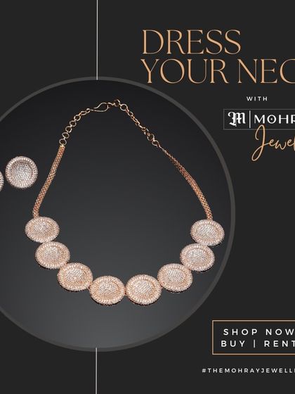 Dress your neck with Mohraya Jewellery. This modern rose-gold toned AD necklace with a coin-like design is perfect for a contemporary look.